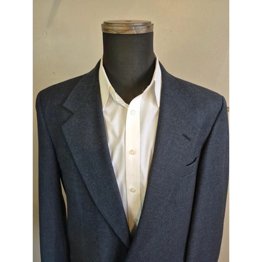 Evan Picone Mens Wool Sports Coat 40L Blue Houndstooth Vintage USA Blazer